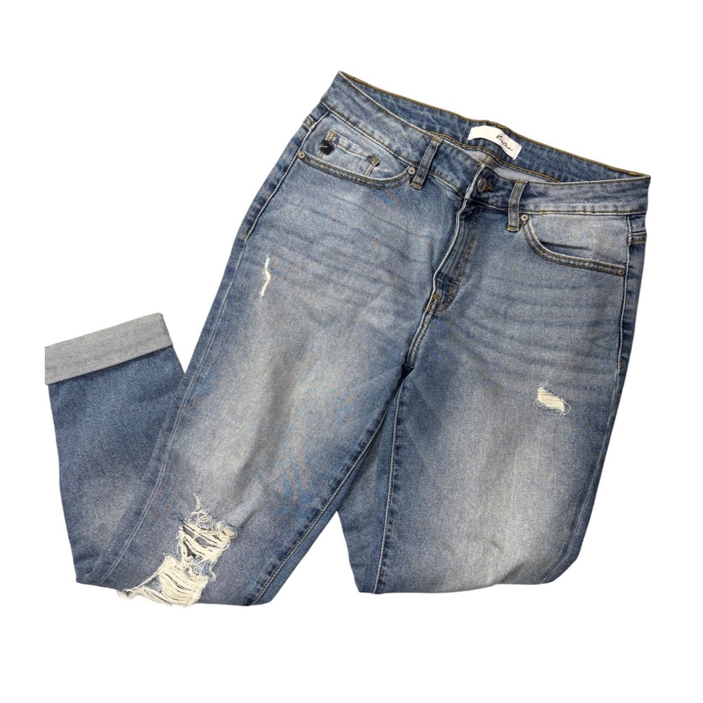 KanCan Size 5/26 Distressed Denim Jeans Cuffed Hem Light Wash Rips Distressed